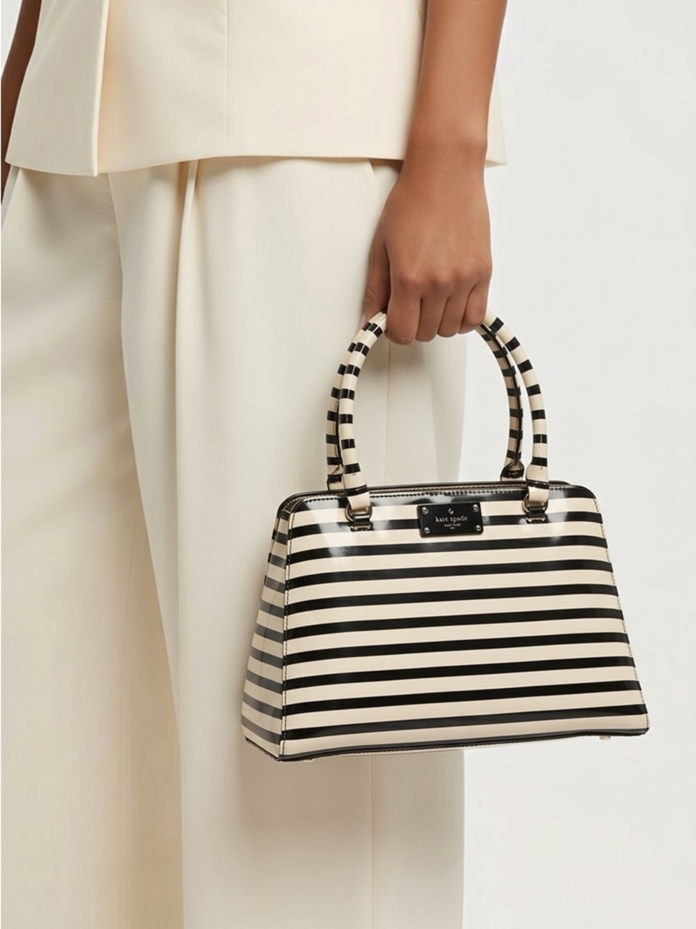kate spade Black and White Striped Dome Satchel